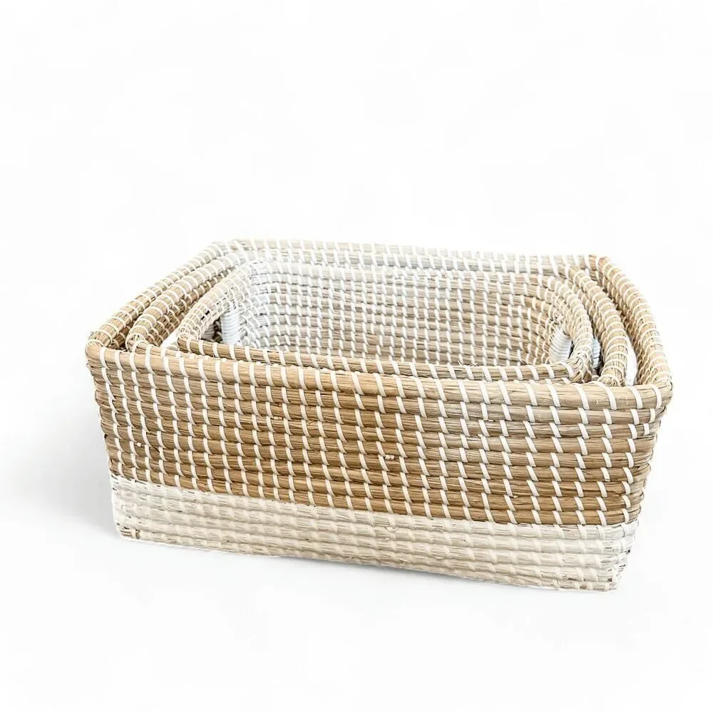 Set of 3 Brand New Seagrass Woven Rectangular Nesting Baskets